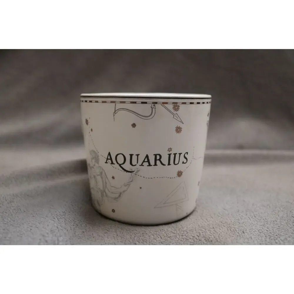 WILLIAMS SONOMA Aquarius Zodiac Coffee Mug Ceramic Water Bearer Gold Astrology
